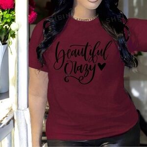 Beautiful Crazy Short Sleeve Tee - Burgundy